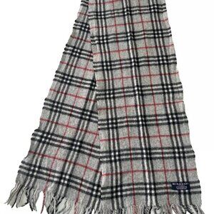 Burberry Classic Check Scarf Grey 100% Cashmere Unisex Scarf Made In En